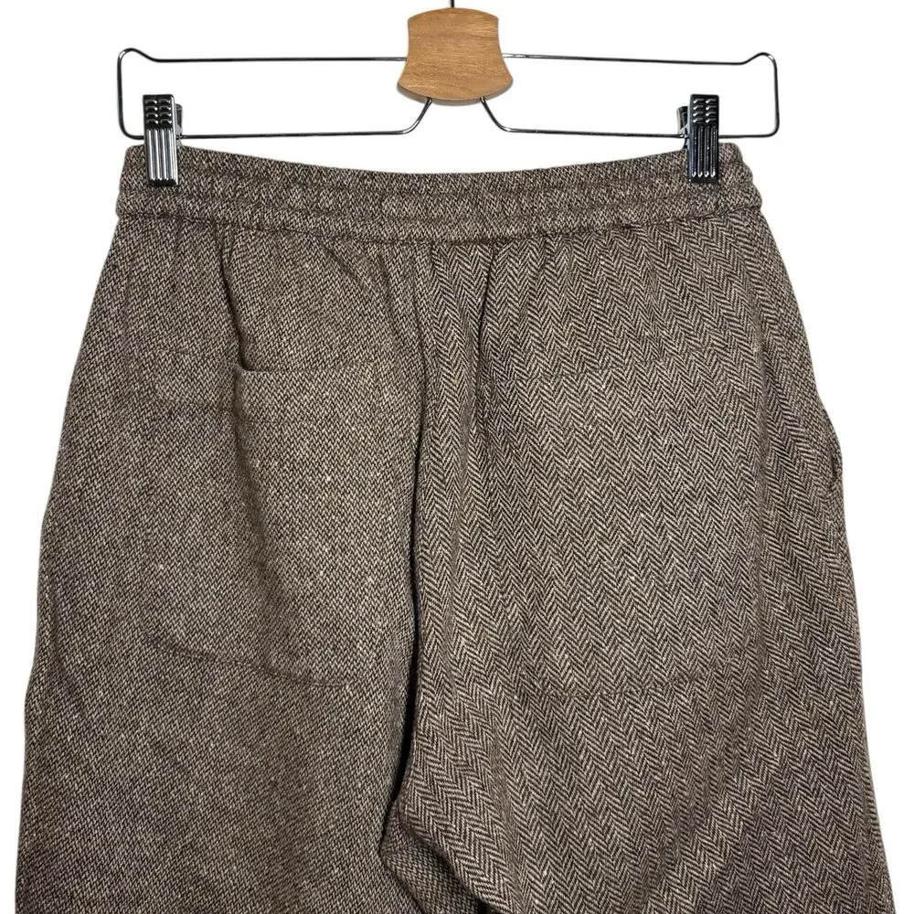 3Sixteen Brown Wool Blend Tweed Herringbone Pull On Drawstring Pants Small